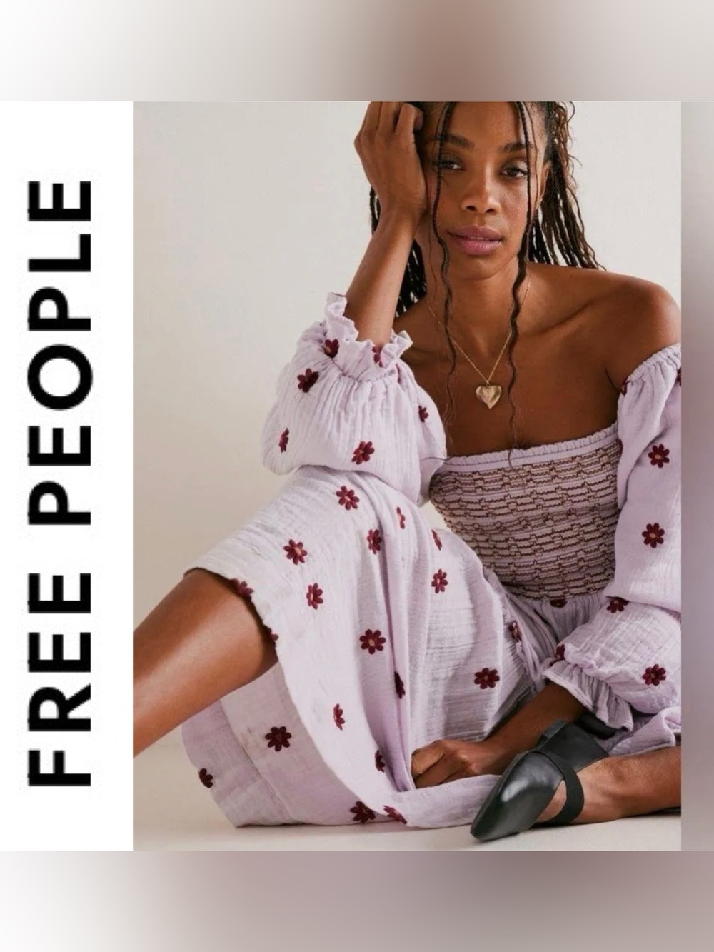 Like New Free People Dahlia Embroidered Maxi Dress in Lilac Frost XS